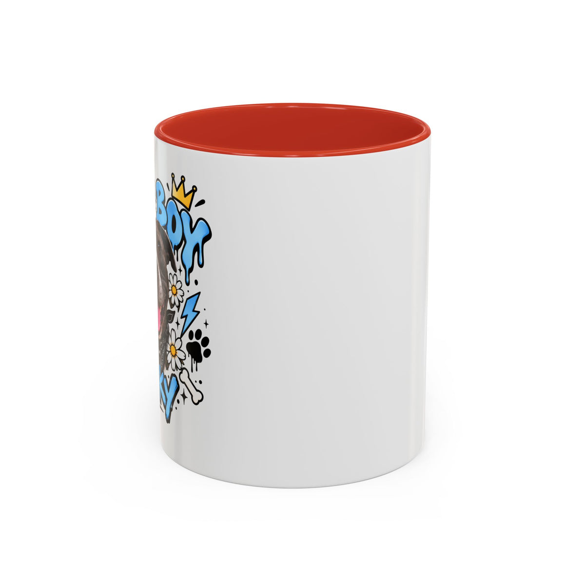 Funny Dog Mom Coffee Mug — Cartoon Paw, Bone & 'Boy' Design (11/15oz Accent Mug)
