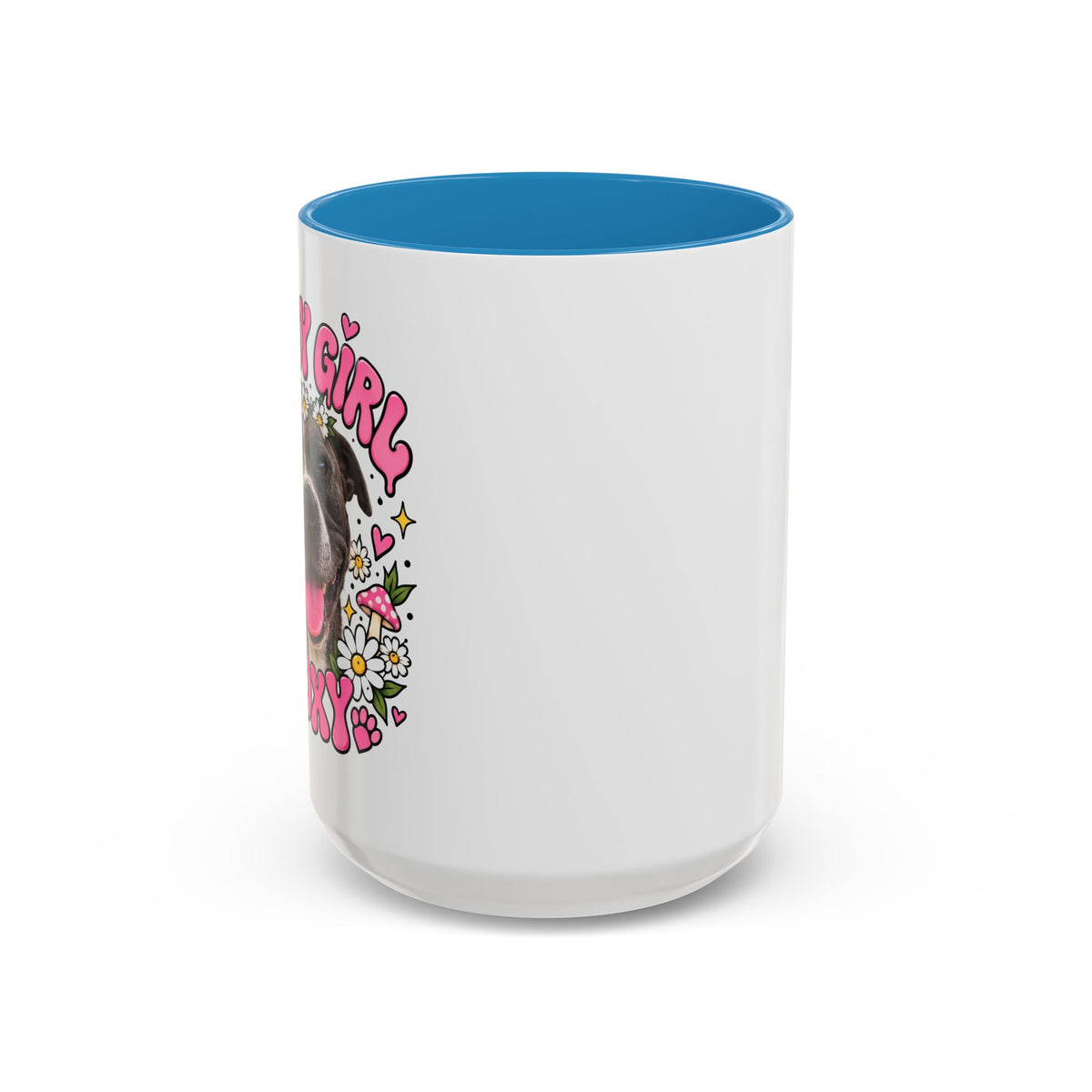 Cute Pit Bull Coffee Mug — "Pit Girl" Floral Accent Ceramic Mug (11/15oz)