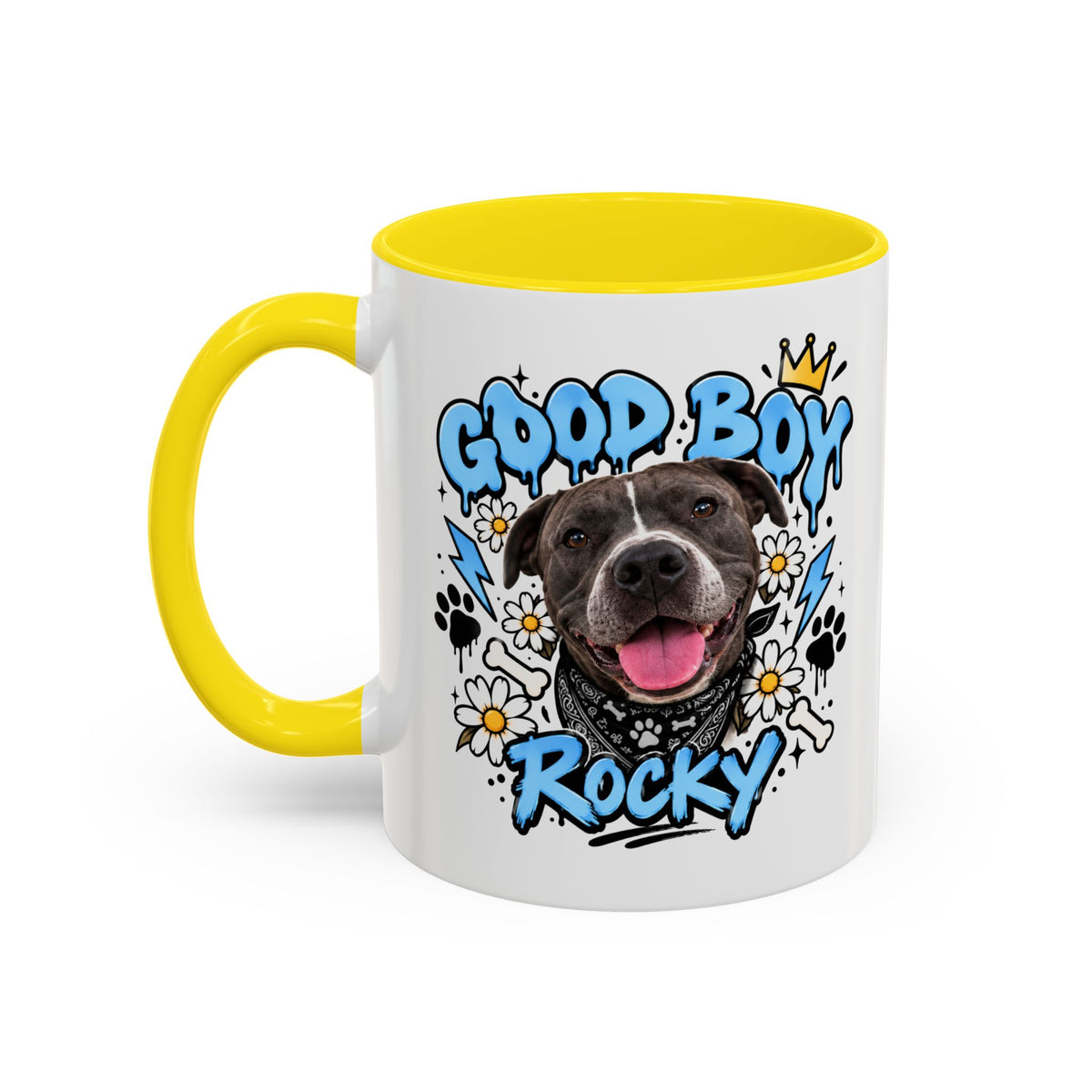 Funny Dog Mom Coffee Mug — Cartoon Paw, Bone & 'Boy' Design (11/15oz Accent Mug)