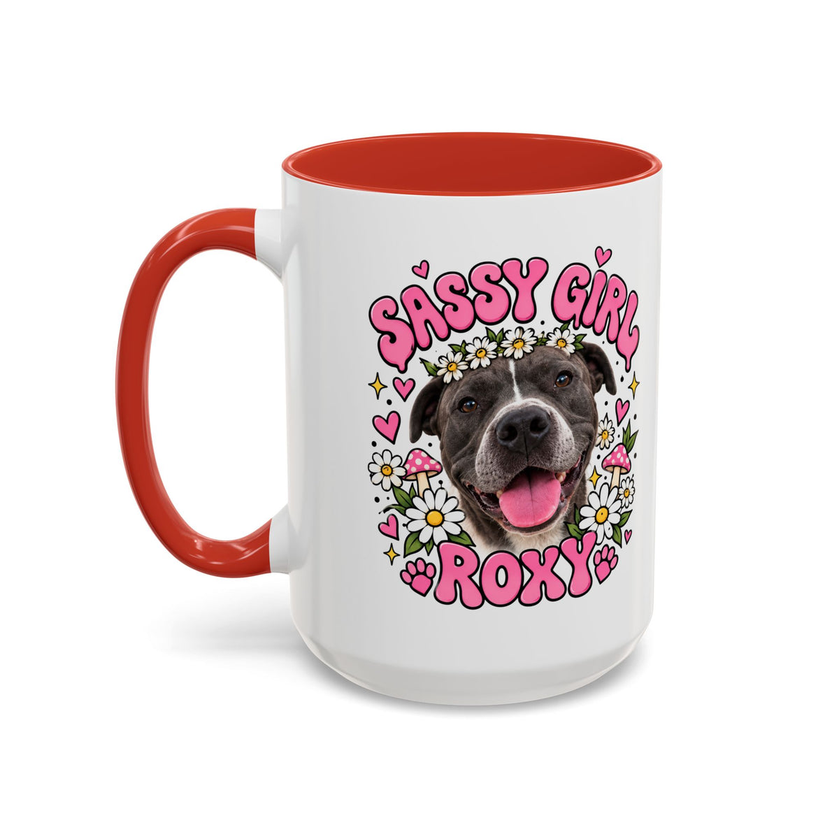 Cute Pit Bull Coffee Mug — "Pit Girl" Floral Accent Ceramic Mug (11/15oz)