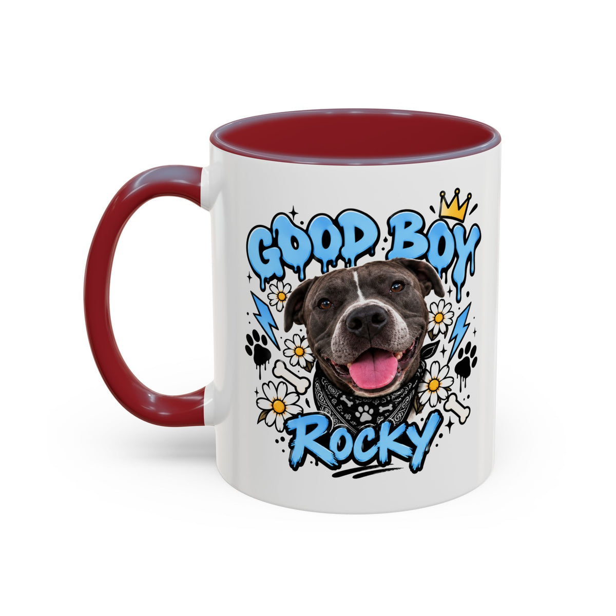 Funny Dog Mom Coffee Mug — Cartoon Paw, Bone & 'Boy' Design (11/15oz Accent Mug)