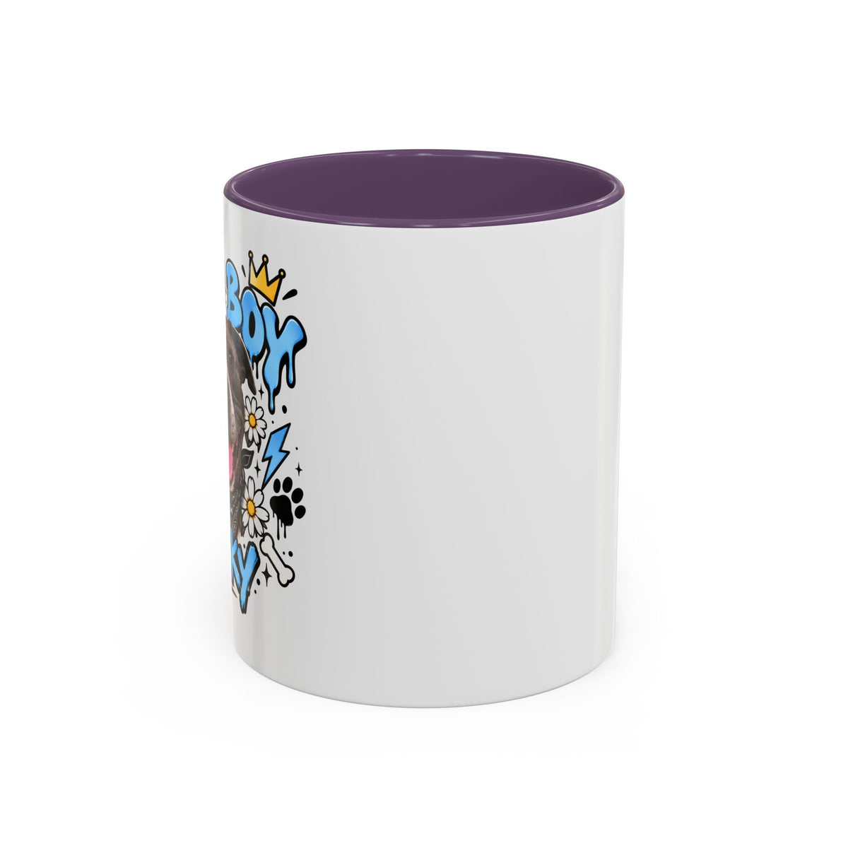 Funny Dog Mom Coffee Mug — Cartoon Paw, Bone & 'Boy' Design (11/15oz Accent Mug)