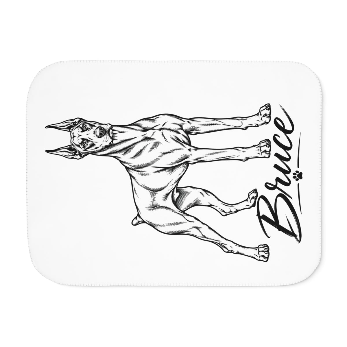 Doberman Sherpa Blanket – Personalized Dog Sketch Throw with 'Bruce' Name