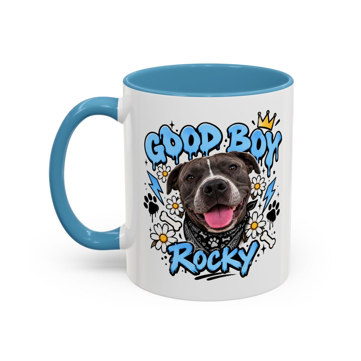 Funny Dog Mom Coffee Mug — Cartoon Paw, Bone & 'Boy' Design (11/15oz Accent Mug)