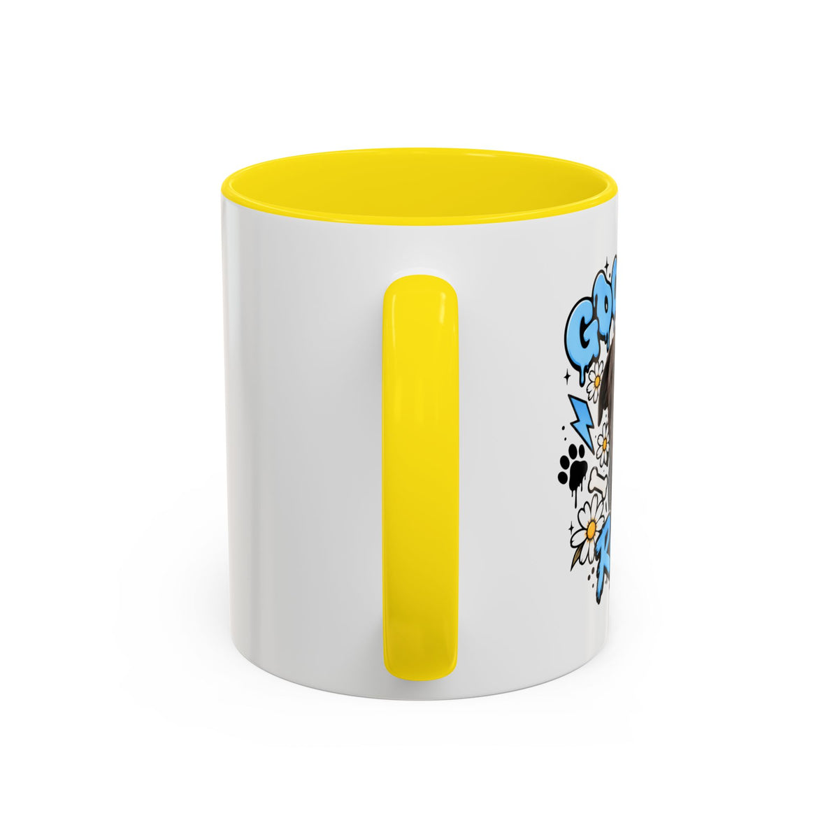 Funny Dog Mom Coffee Mug — Cartoon Paw, Bone & 'Boy' Design (11/15oz Accent Mug)