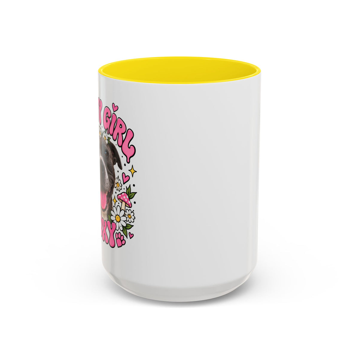 Cute Pit Bull Coffee Mug — "Pit Girl" Floral Accent Ceramic Mug (11/15oz)