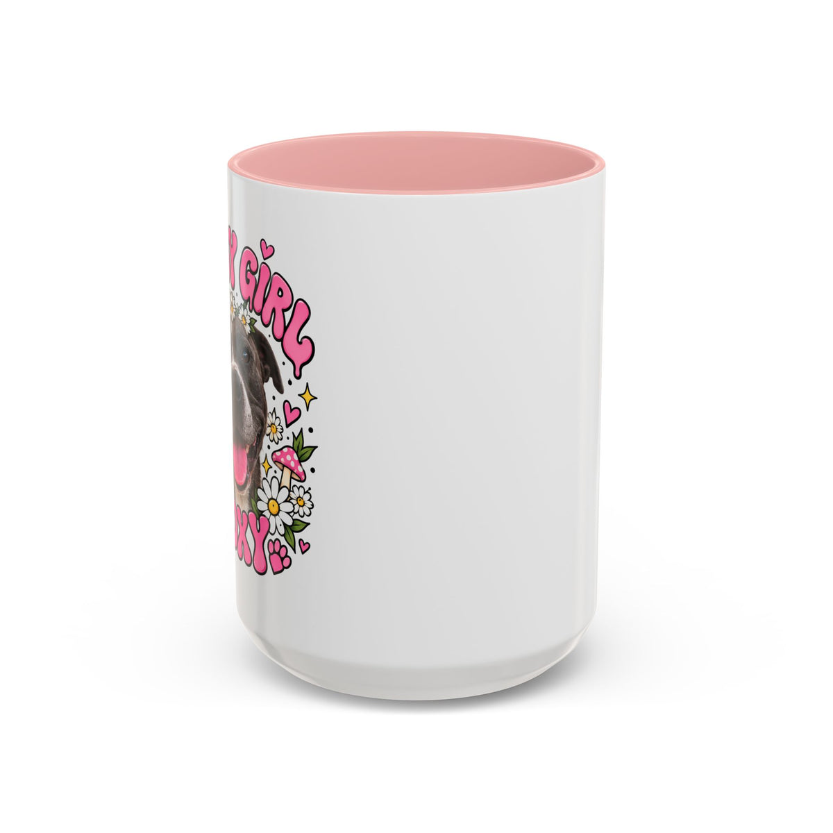 Cute Pit Bull Coffee Mug — "Pit Girl" Floral Accent Ceramic Mug (11/15oz)