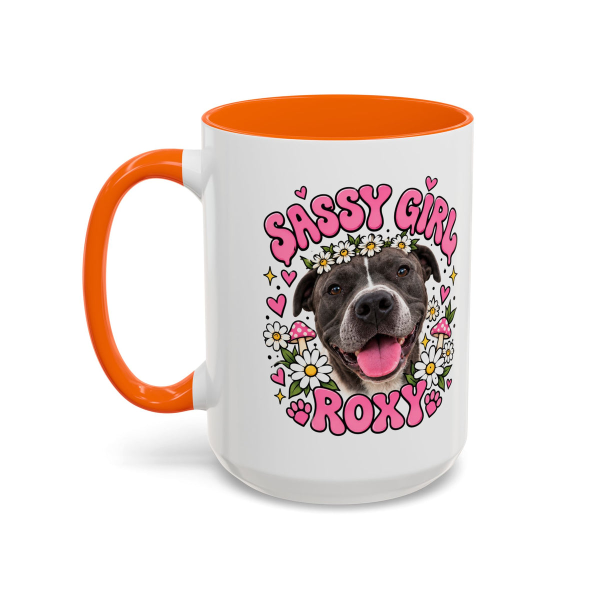 Cute Pit Bull Coffee Mug — "Pit Girl" Floral Accent Ceramic Mug (11/15oz)