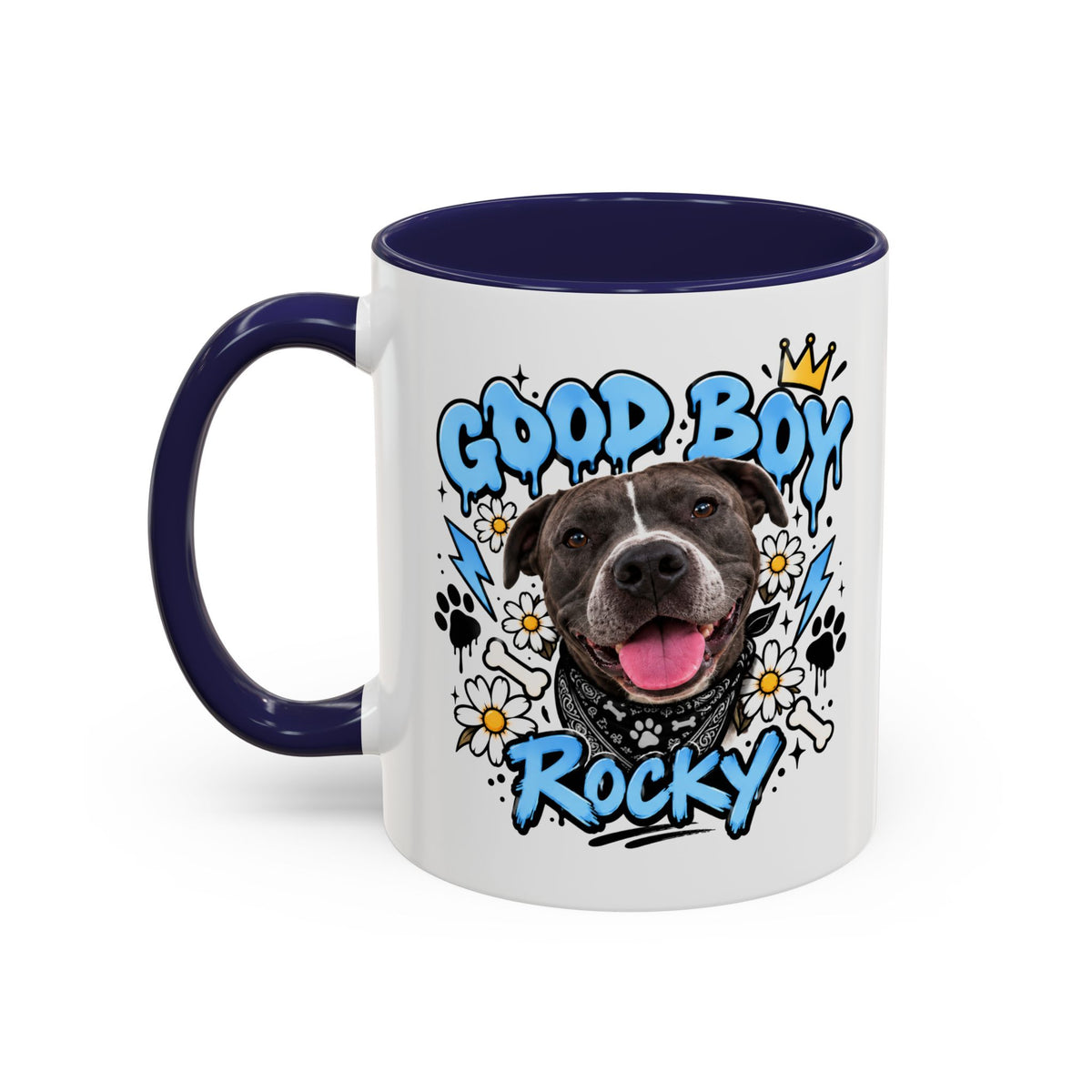 Funny Dog Mom Coffee Mug — Cartoon Paw, Bone & 'Boy' Design (11/15oz Accent Mug)