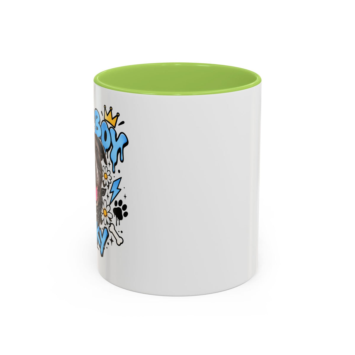 Funny Dog Mom Coffee Mug — Cartoon Paw, Bone & 'Boy' Design (11/15oz Accent Mug)
