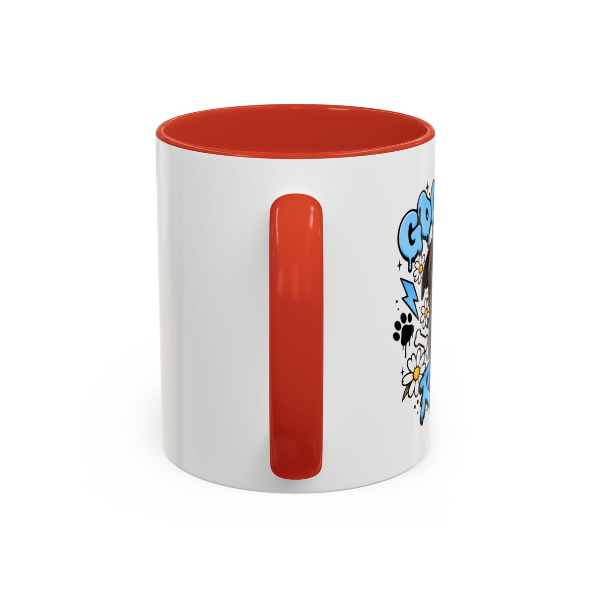 Funny Dog Mom Coffee Mug — Cartoon Paw, Bone & 'Boy' Design (11/15oz Accent Mug)