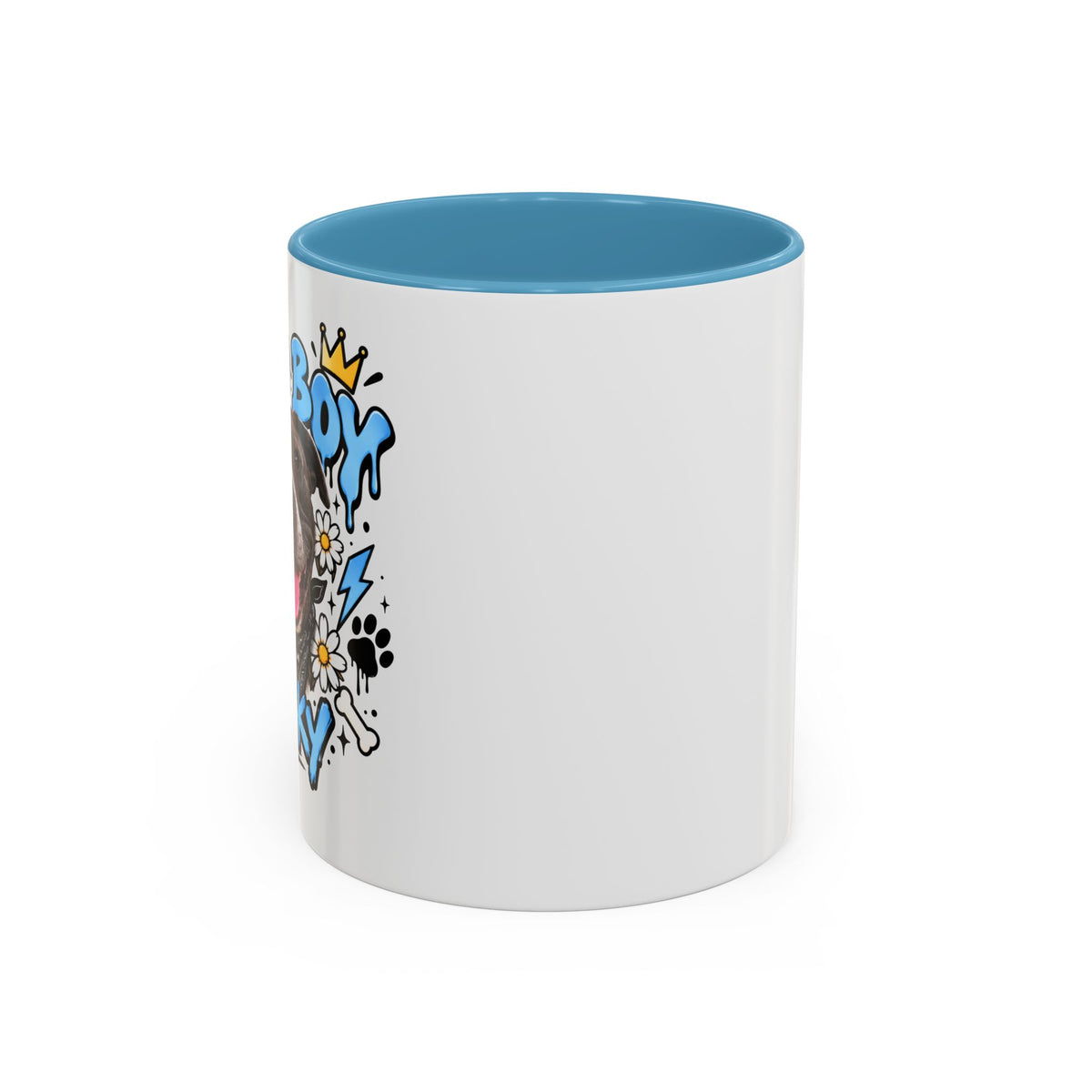 Funny Dog Mom Coffee Mug — Cartoon Paw, Bone & 'Boy' Design (11/15oz Accent Mug)