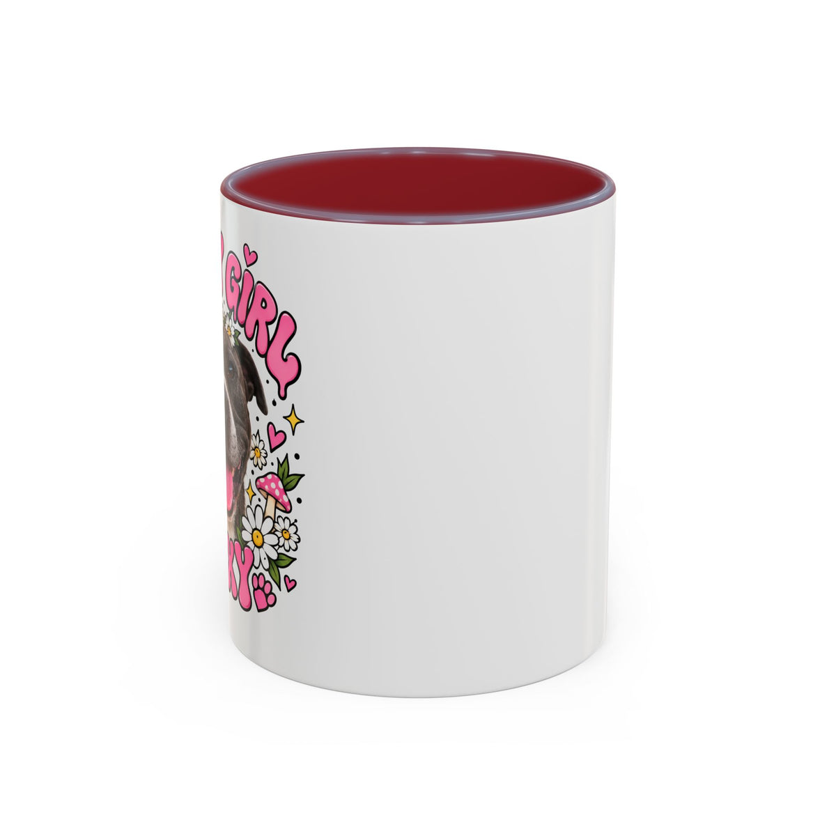 Cute Pit Bull Coffee Mug — "Pit Girl" Floral Accent Ceramic Mug (11/15oz)