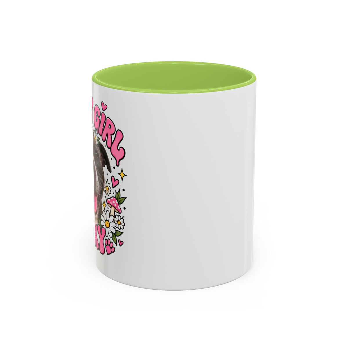 Cute Pit Bull Coffee Mug — "Pit Girl" Floral Accent Ceramic Mug (11/15oz)