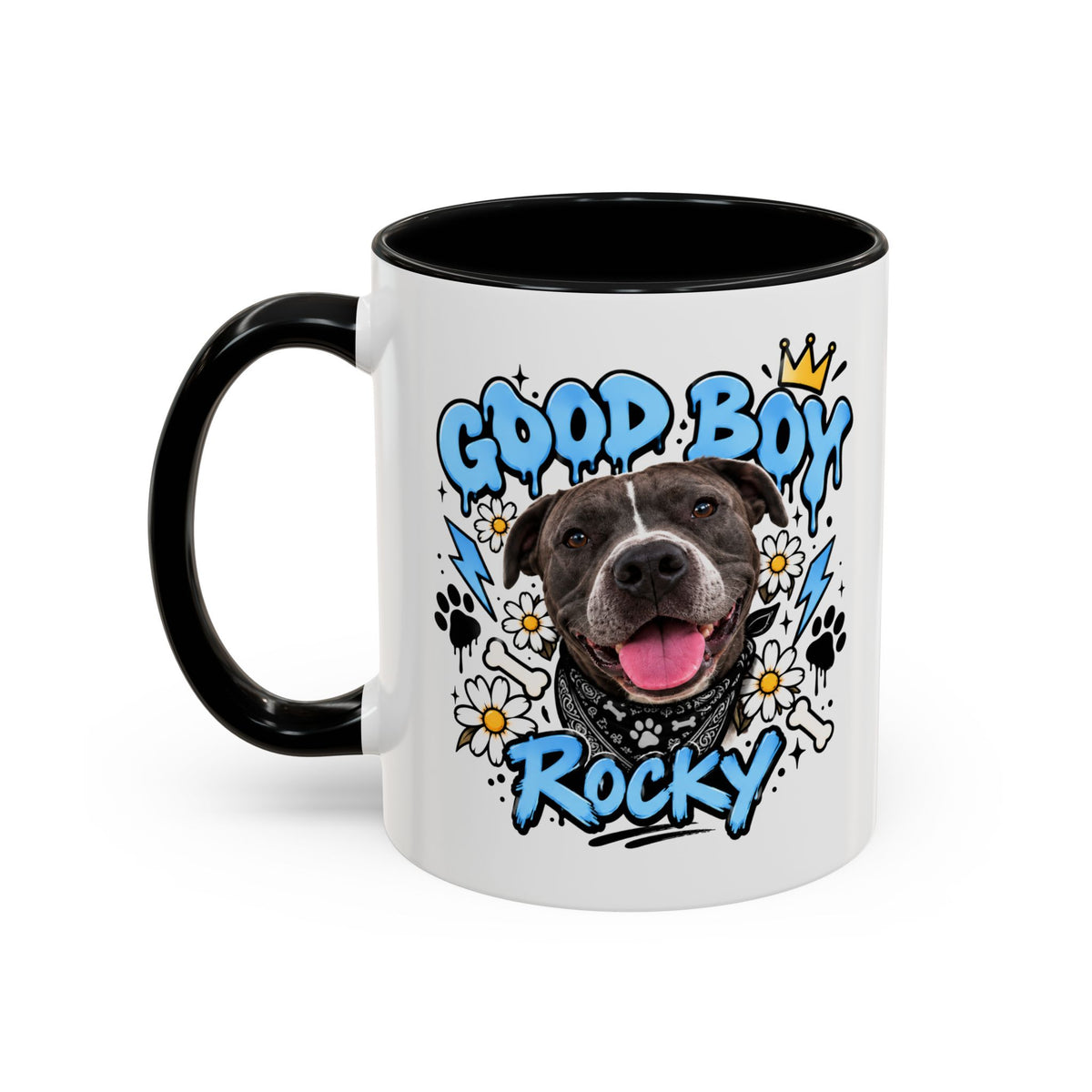 Funny Dog Mom Coffee Mug — Cartoon Paw, Bone & 'Boy' Design (11/15oz Accent Mug)