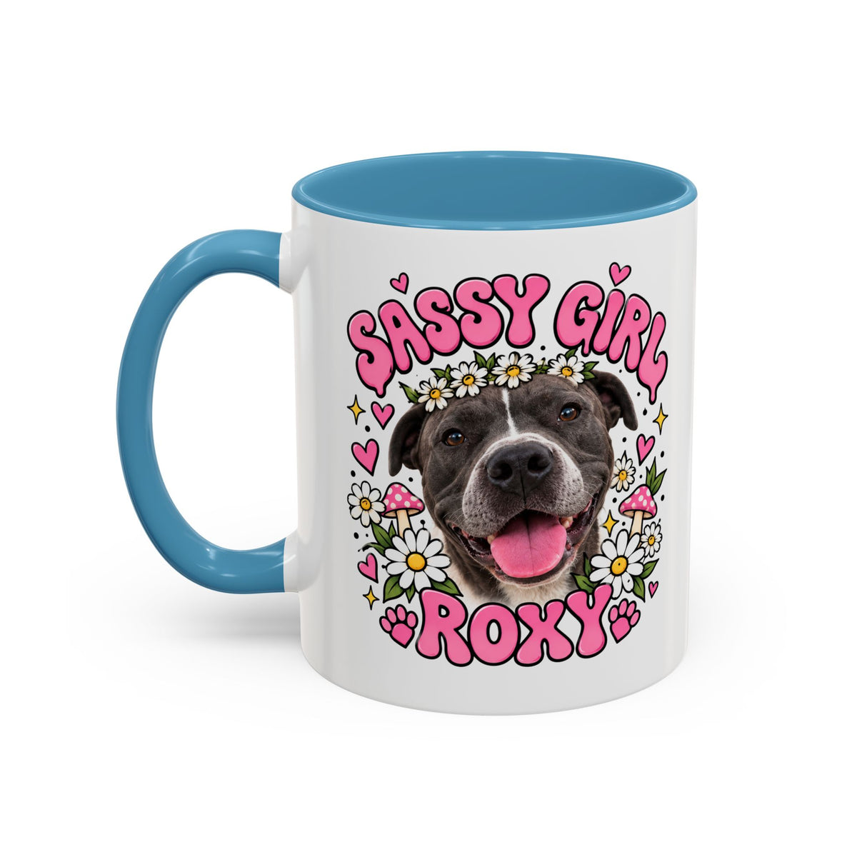 Cute Pit Bull Coffee Mug — "Pit Girl" Floral Accent Ceramic Mug (11/15oz)