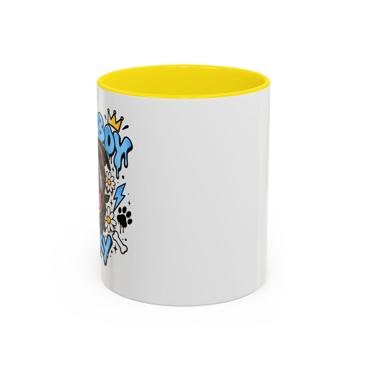 Funny Dog Mom Coffee Mug — Cartoon Paw, Bone & 'Boy' Design (11/15oz Accent Mug)