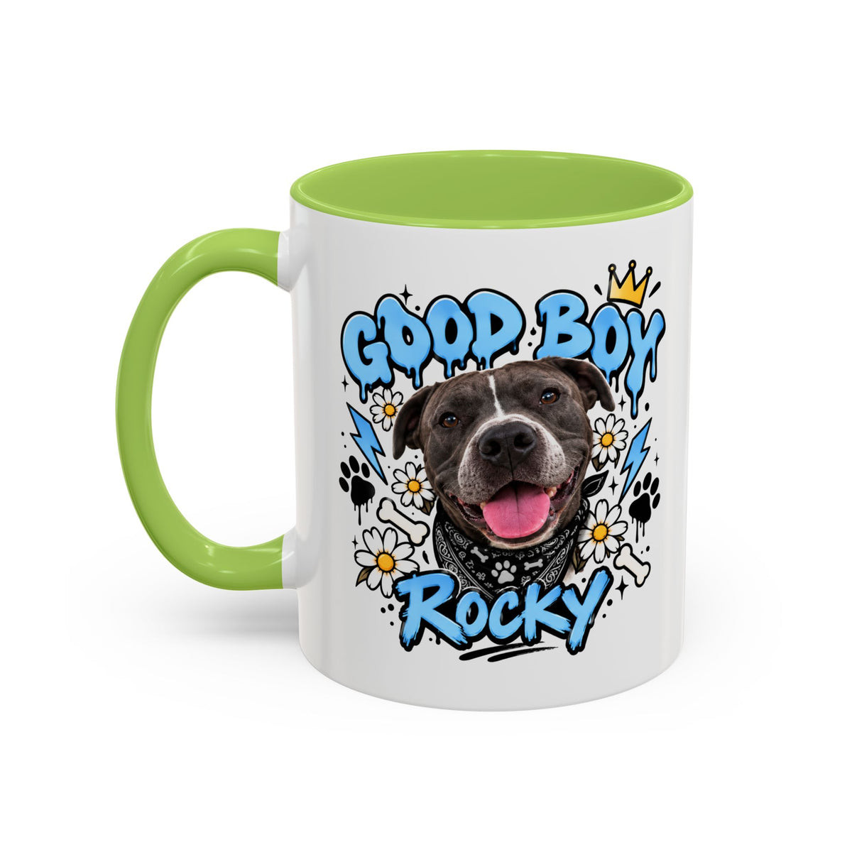 Funny Dog Mom Coffee Mug — Cartoon Paw, Bone & 'Boy' Design (11/15oz Accent Mug)