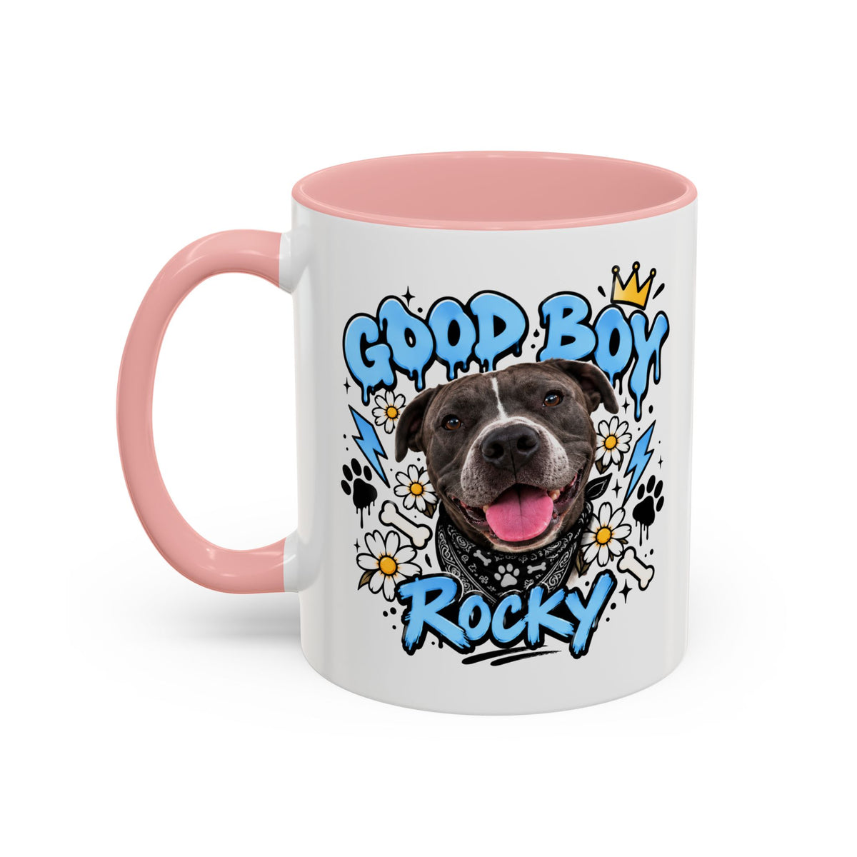 Funny Dog Mom Coffee Mug — Cartoon Paw, Bone & 'Boy' Design (11/15oz Accent Mug)