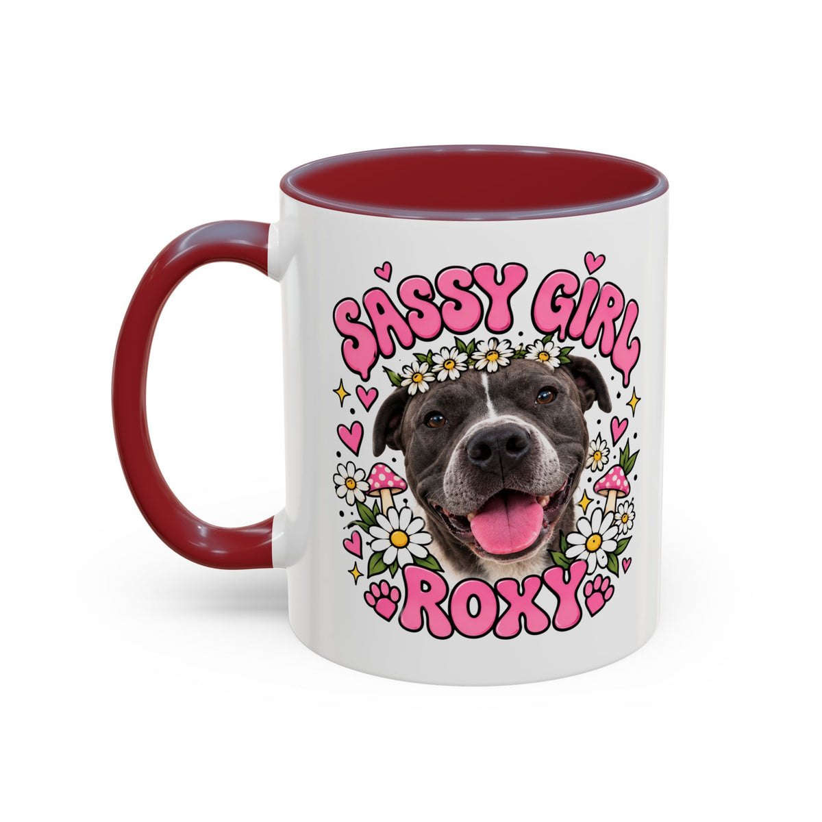 Cute Pit Bull Coffee Mug — "Pit Girl" Floral Accent Ceramic Mug (11/15oz)