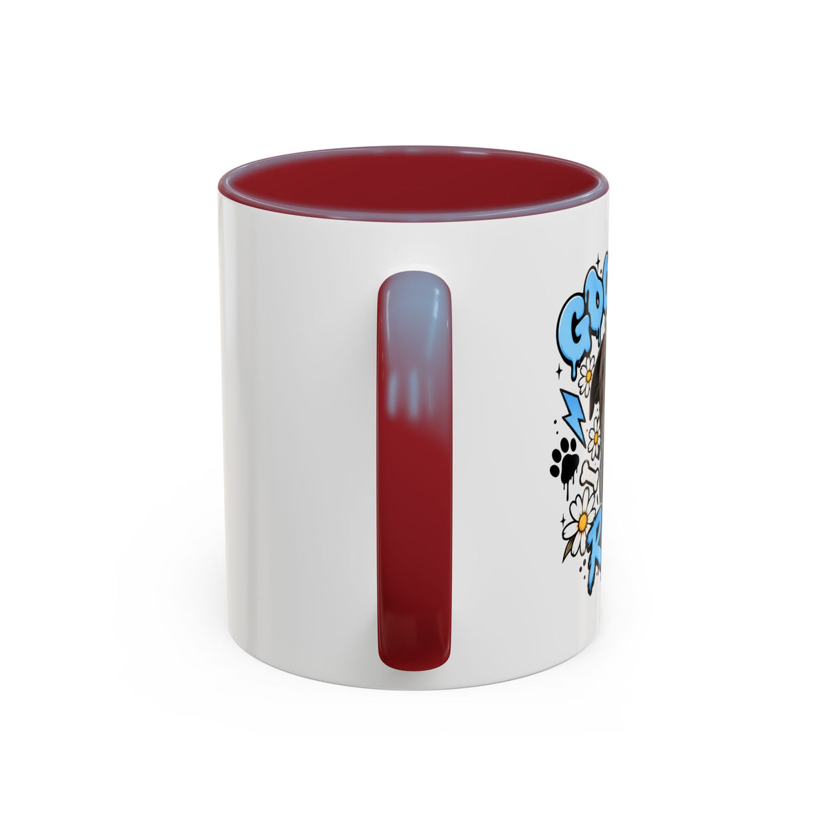 Funny Dog Mom Coffee Mug — Cartoon Paw, Bone & 'Boy' Design (11/15oz Accent Mug)