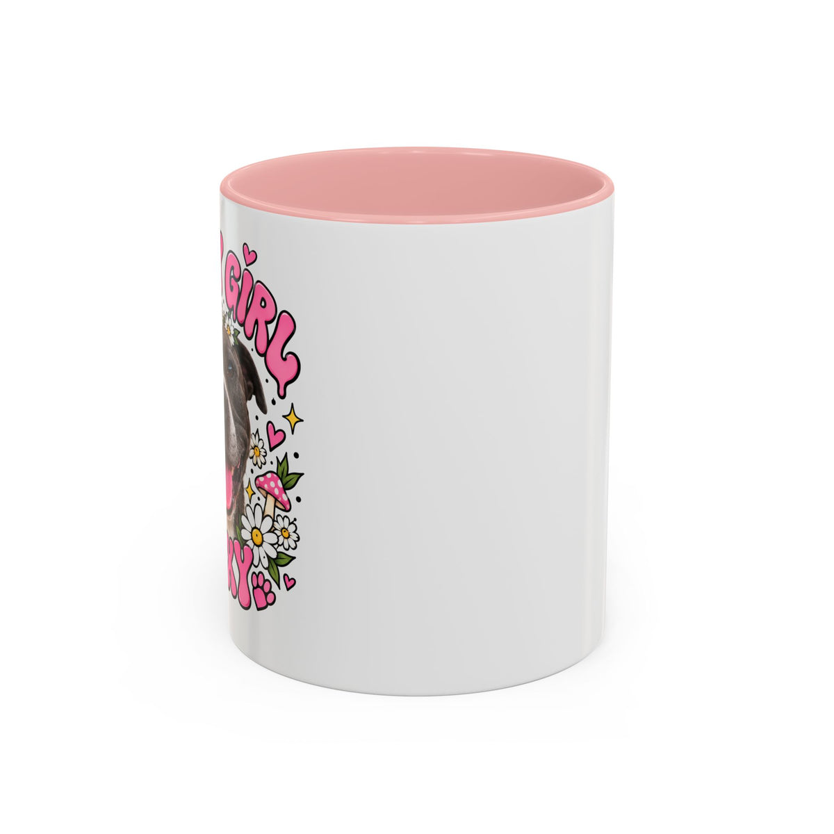 Cute Pit Bull Coffee Mug — "Pit Girl" Floral Accent Ceramic Mug (11/15oz)