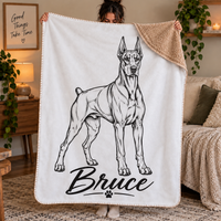 Doberman Sherpa Blanket – Personalized Dog Sketch Throw with 'Bruce' Name