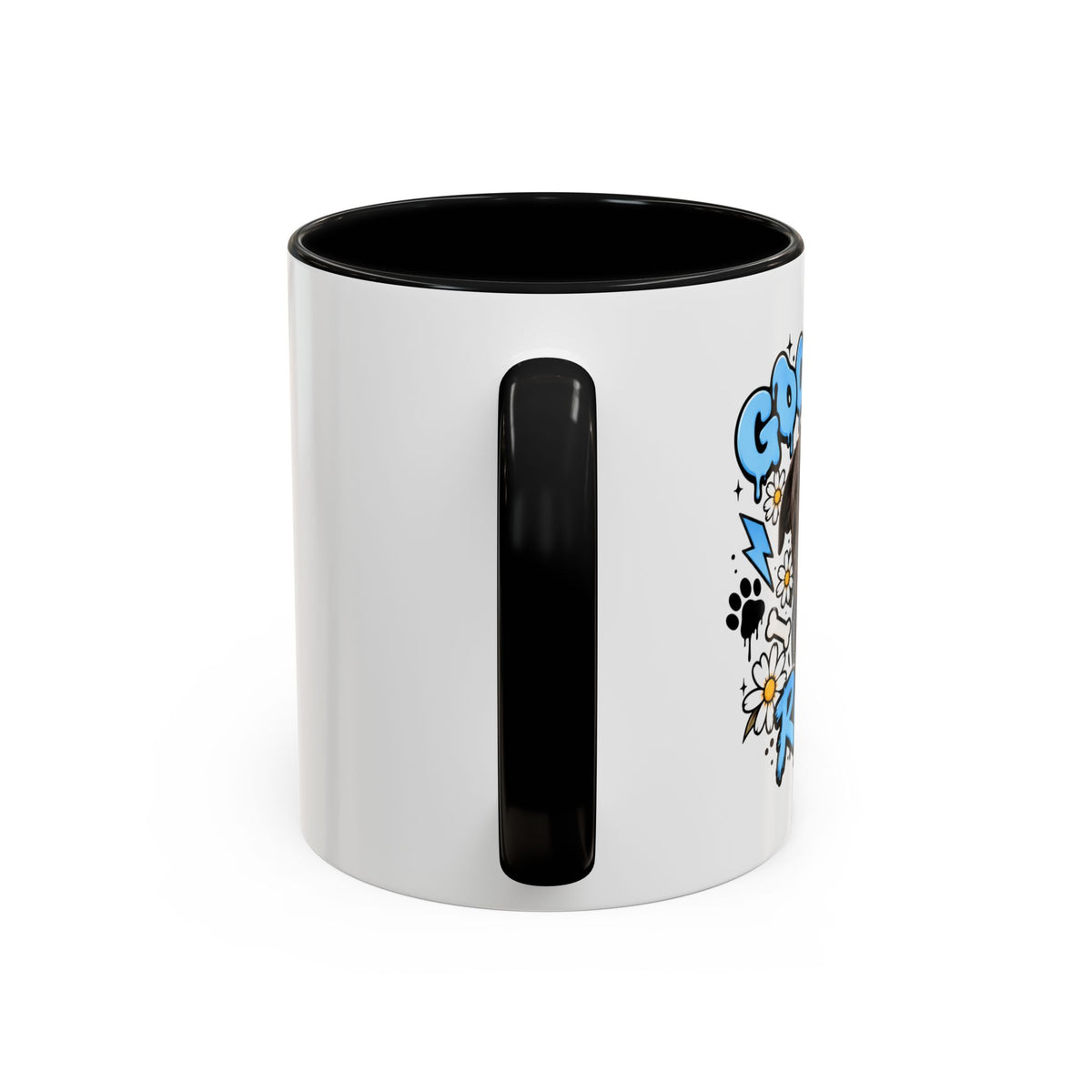 Funny Dog Mom Coffee Mug — Cartoon Paw, Bone & 'Boy' Design (11/15oz Accent Mug)