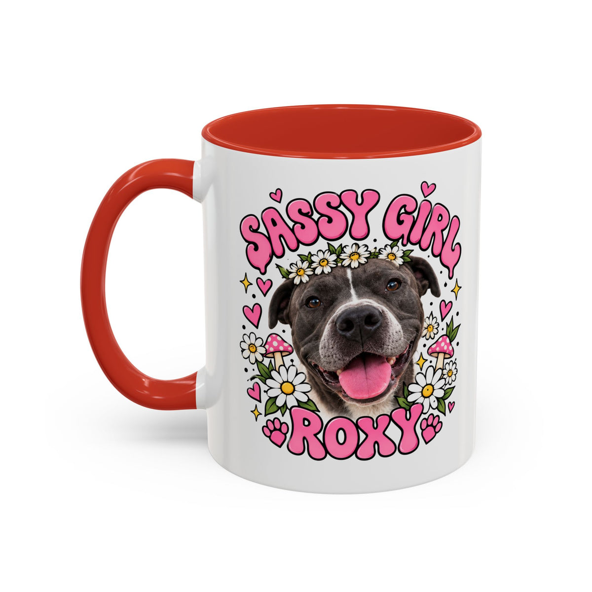 Cute Pit Bull Coffee Mug — "Pit Girl" Floral Accent Ceramic Mug (11/15oz)