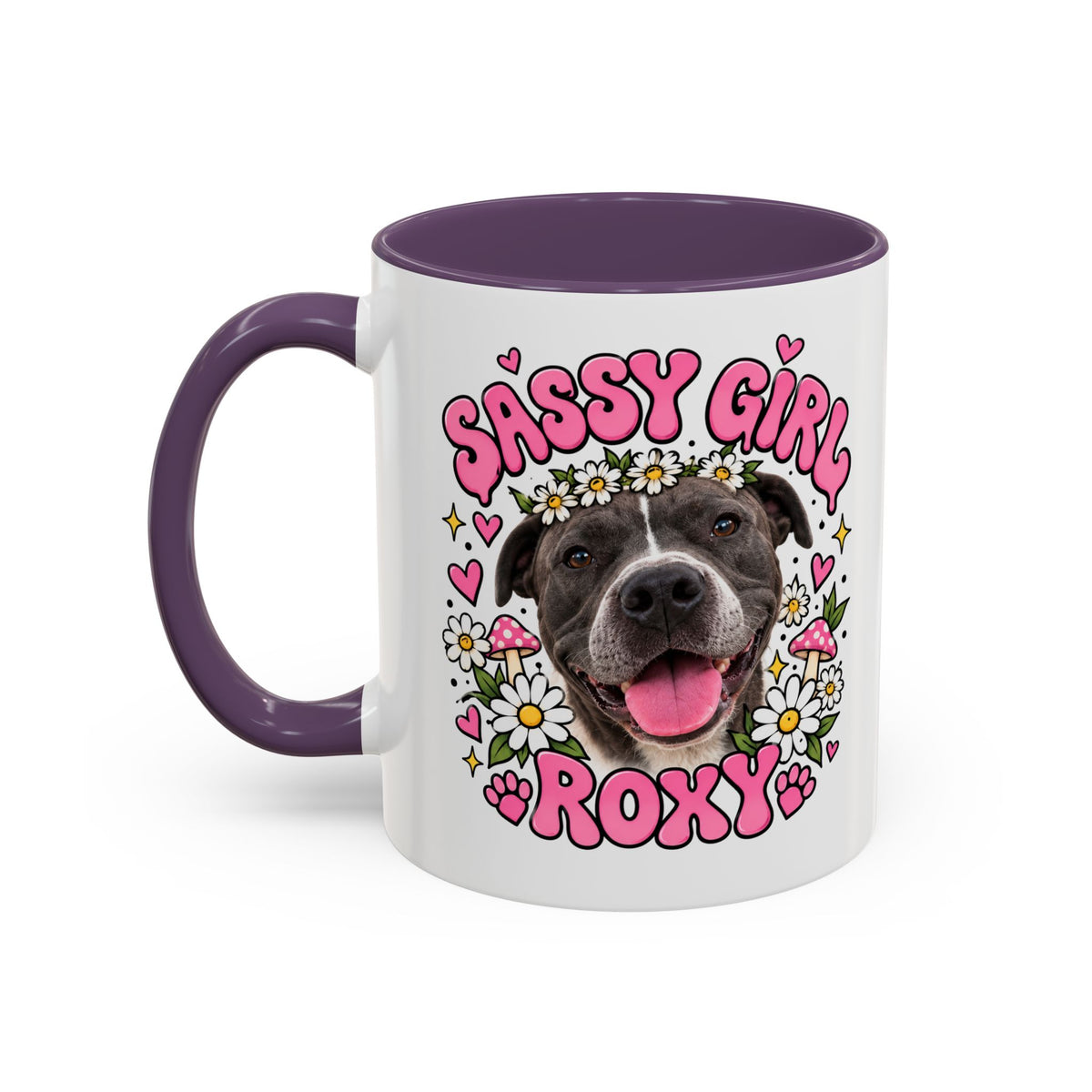 Cute Pit Bull Coffee Mug — "Pit Girl" Floral Accent Ceramic Mug (11/15oz)