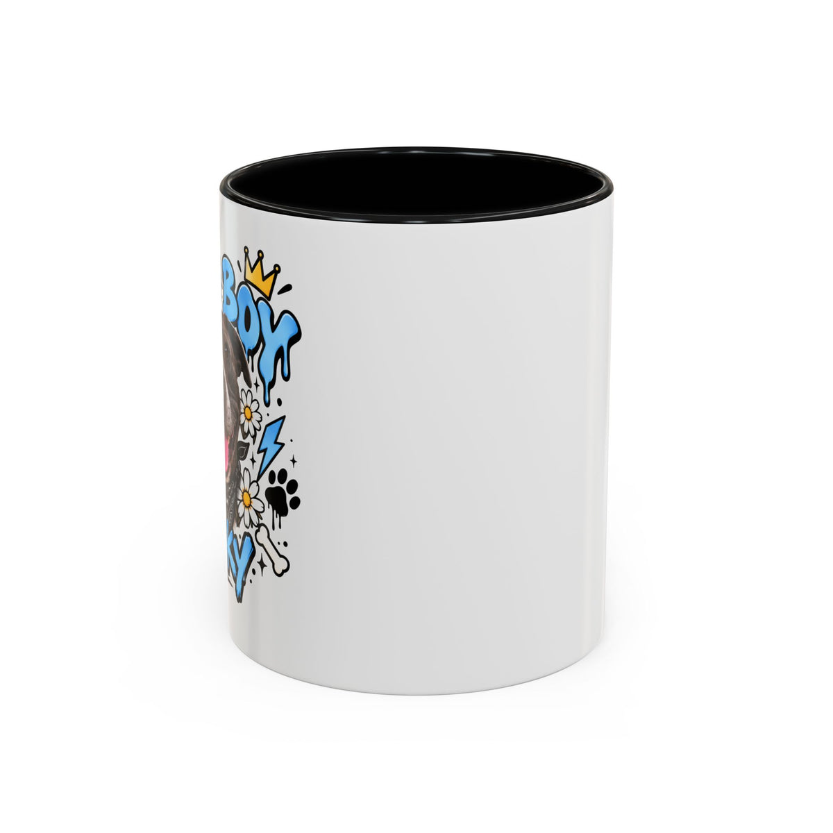 Funny Dog Mom Coffee Mug — Cartoon Paw, Bone & 'Boy' Design (11/15oz Accent Mug)