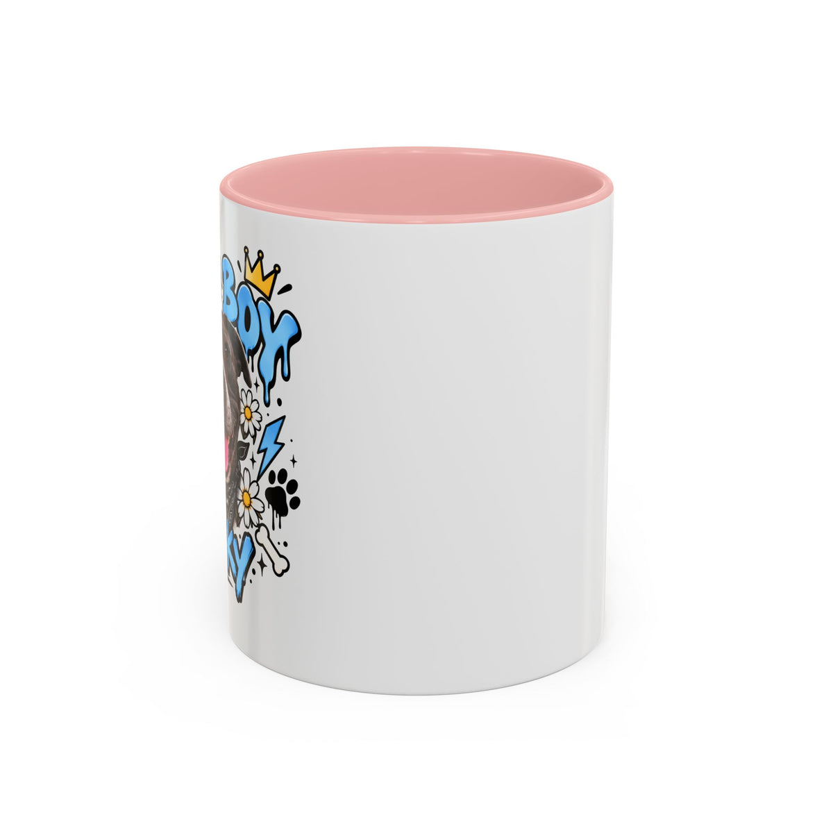 Funny Dog Mom Coffee Mug — Cartoon Paw, Bone & 'Boy' Design (11/15oz Accent Mug)