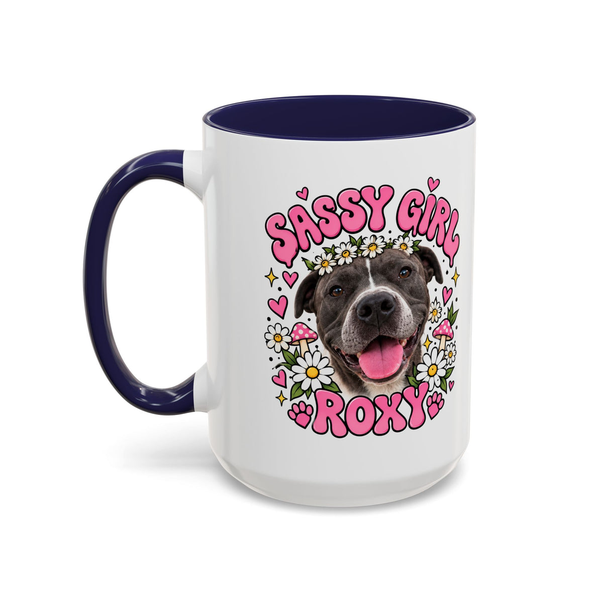 Cute Pit Bull Coffee Mug — "Pit Girl" Floral Accent Ceramic Mug (11/15oz)
