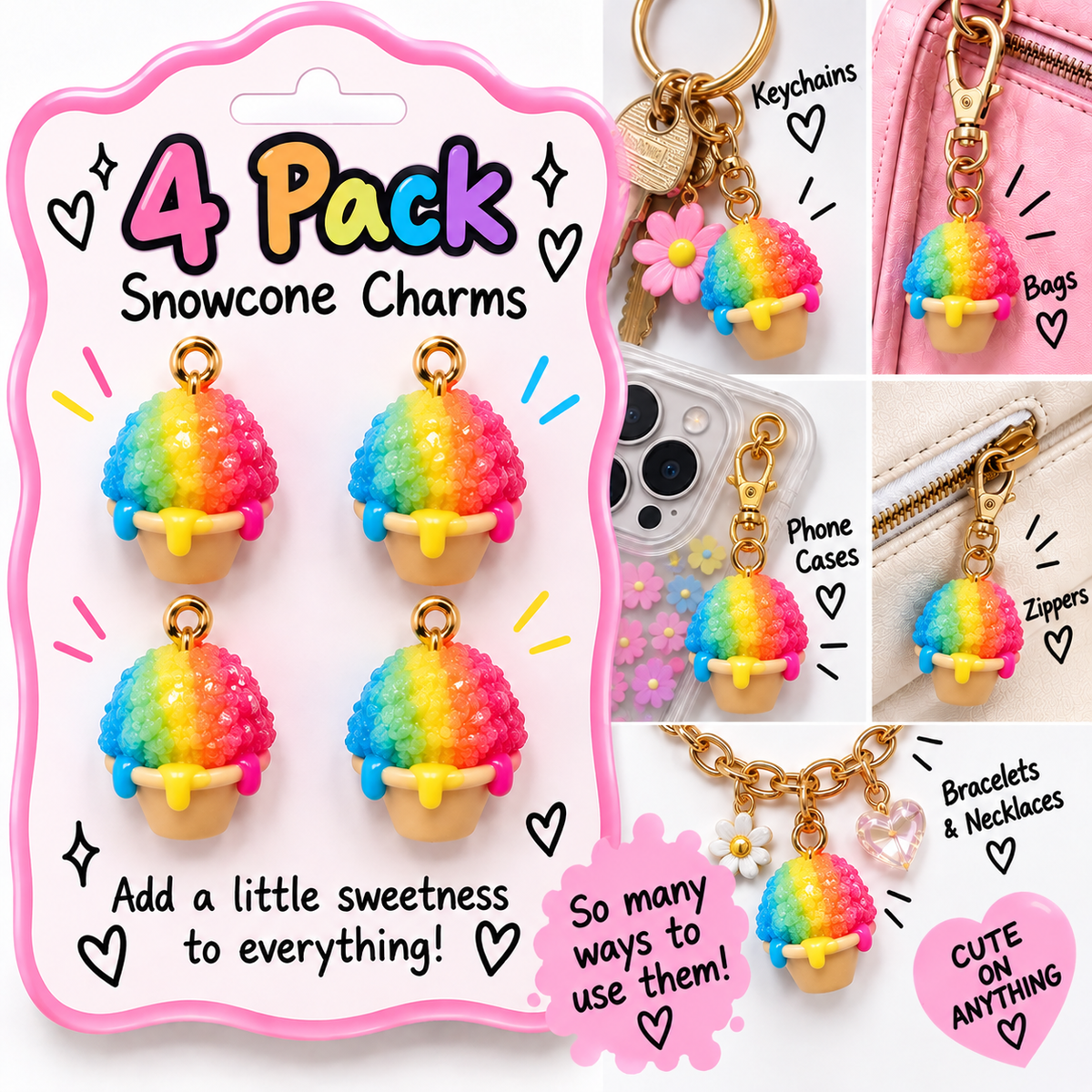 Rainbow Snow Cone Charms – 4 Pack
