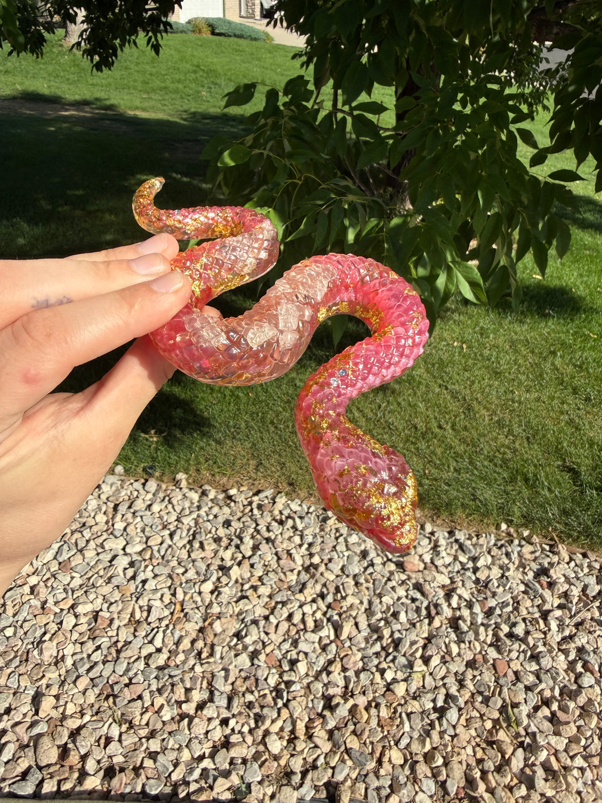 Pink & Gold Handmade Resin Snake