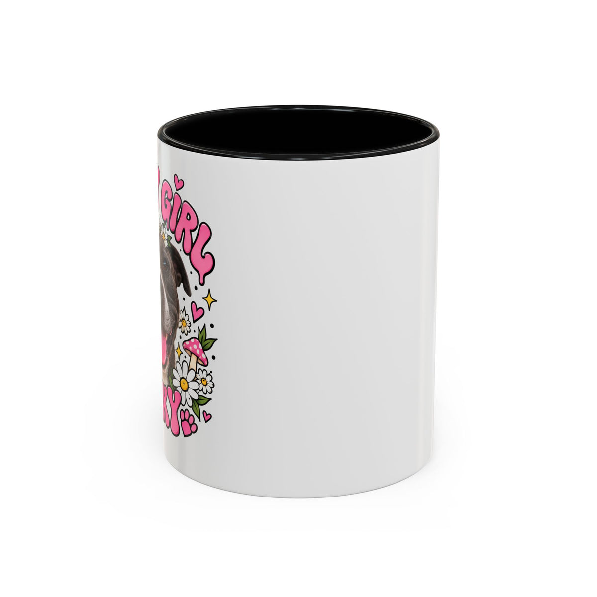 Cute Pit Bull Coffee Mug — "Pit Girl" Floral Accent Ceramic Mug (11/15oz)