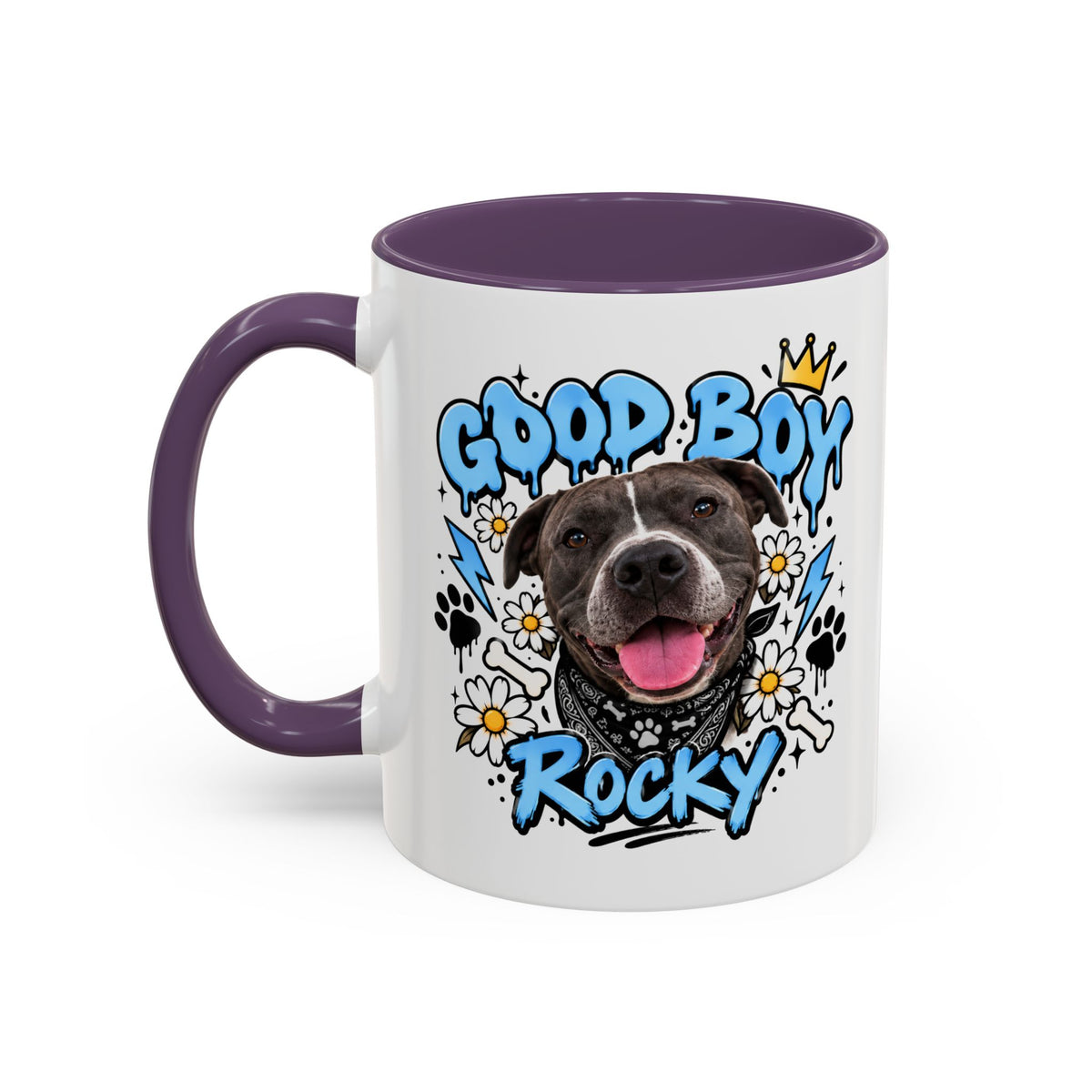 Funny Dog Mom Coffee Mug — Cartoon Paw, Bone & 'Boy' Design (11/15oz Accent Mug)