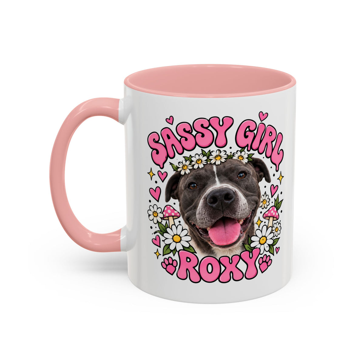 Cute Pit Bull Coffee Mug — "Pit Girl" Floral Accent Ceramic Mug (11/15oz)