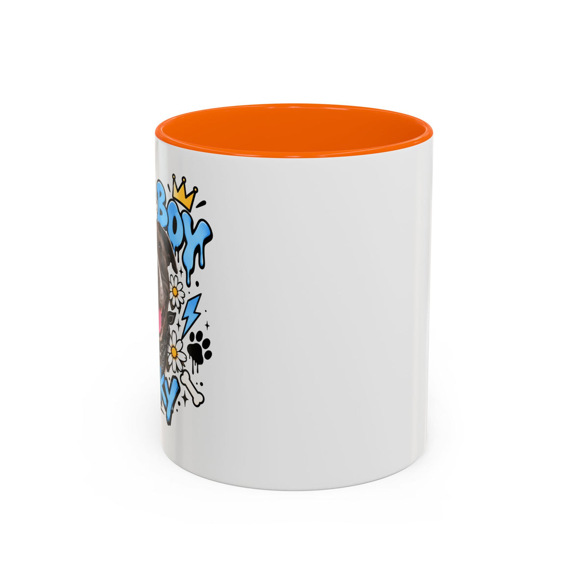 Funny Dog Mom Coffee Mug — Cartoon Paw, Bone & 'Boy' Design (11/15oz Accent Mug)