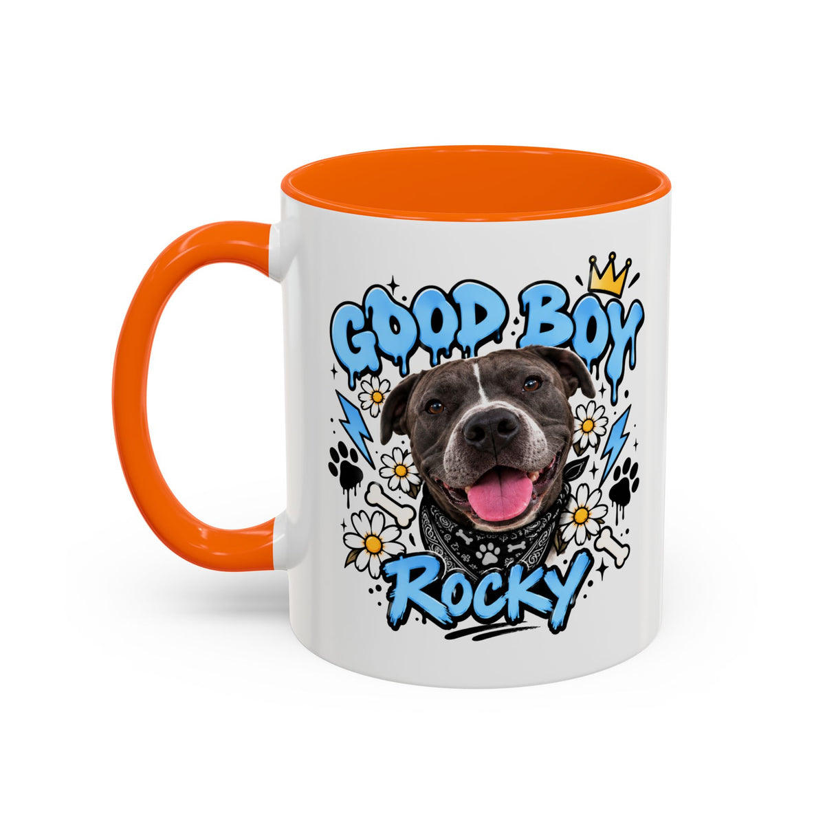 Funny Dog Mom Coffee Mug — Cartoon Paw, Bone & 'Boy' Design (11/15oz Accent Mug)