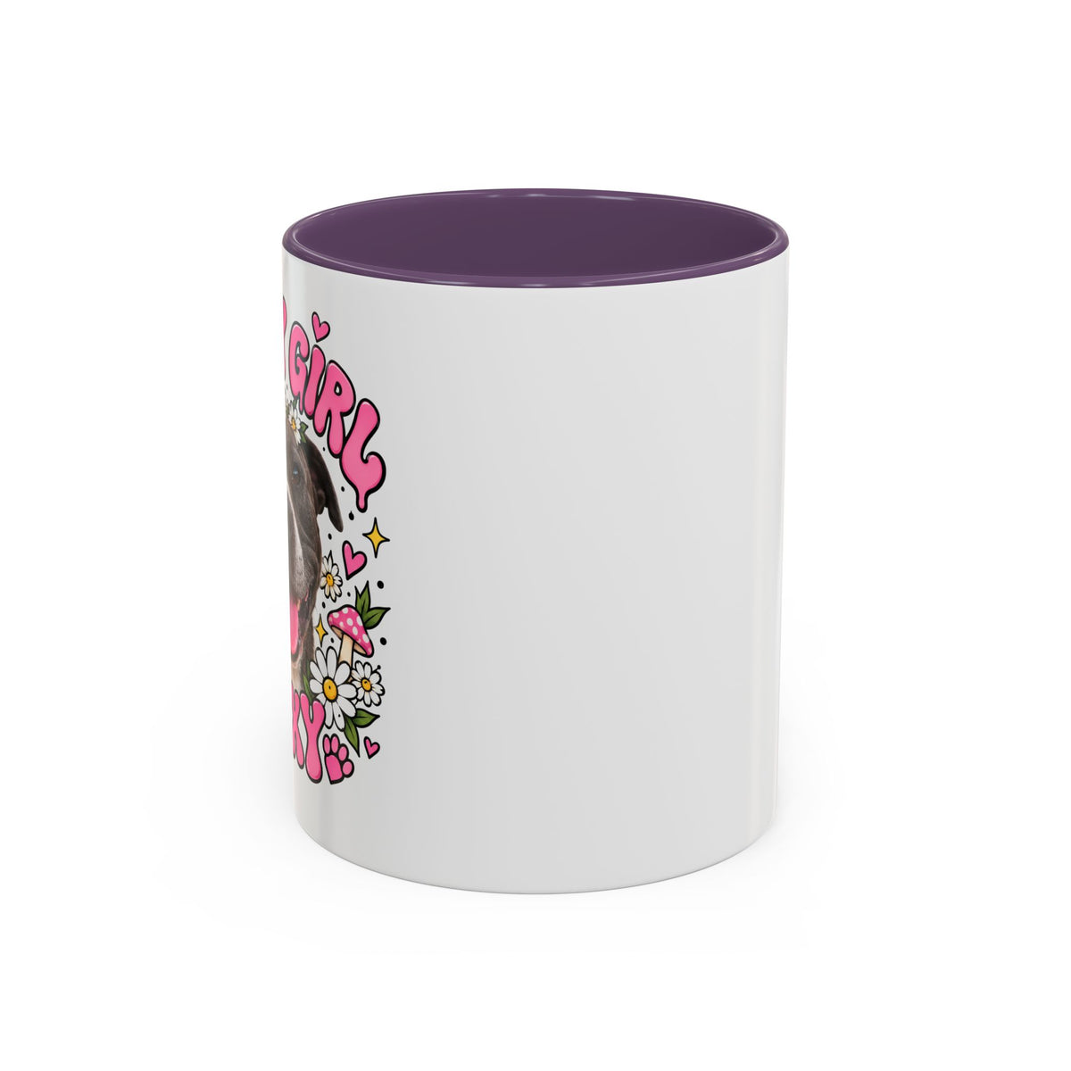 Cute Pit Bull Coffee Mug — "Pit Girl" Floral Accent Ceramic Mug (11/15oz)
