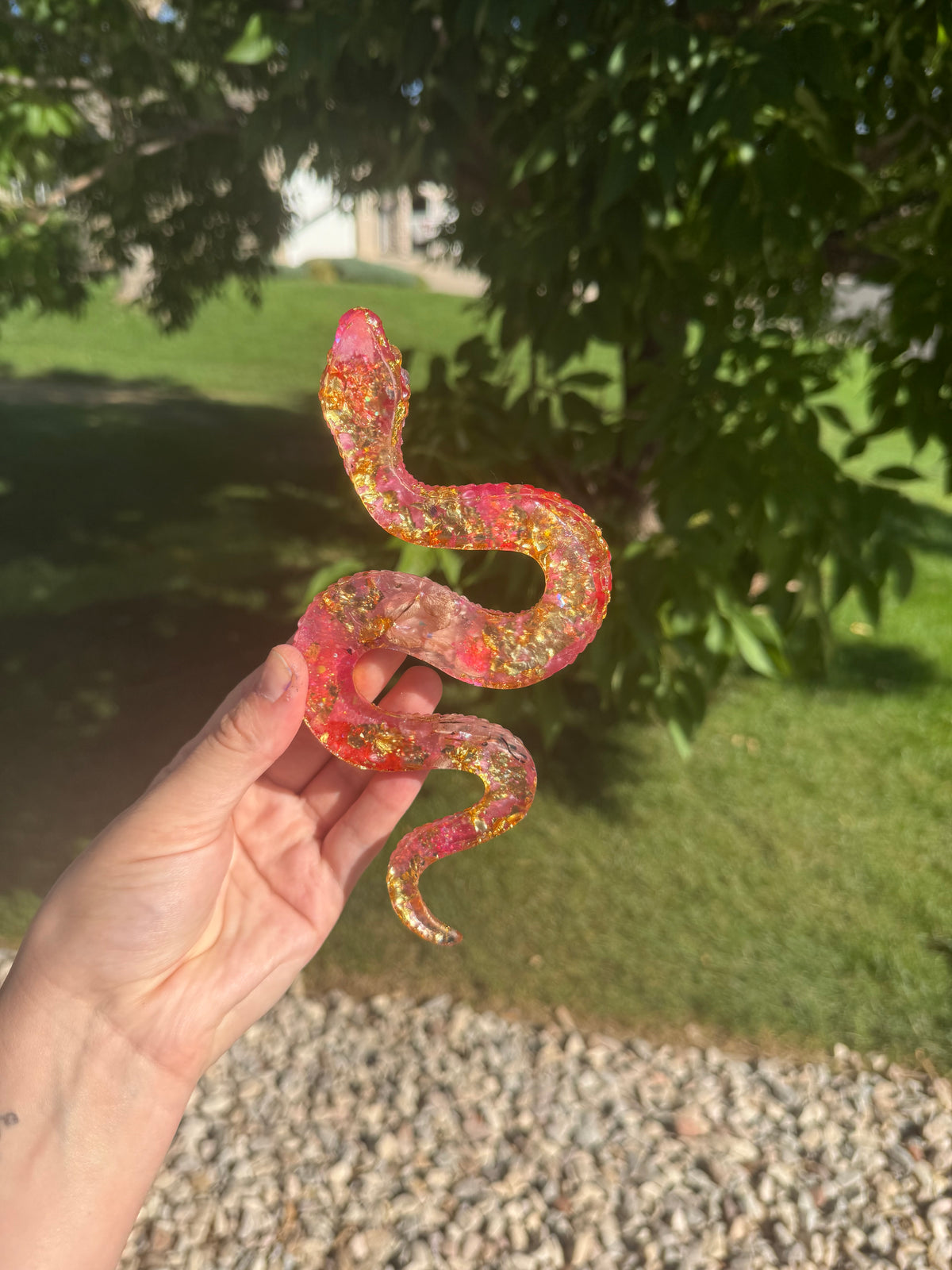 Pink & Gold Handmade Resin Snake