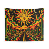 Psychedelic Desert Tapestry – Cosmic Sun & UFO Road Wall Hanging