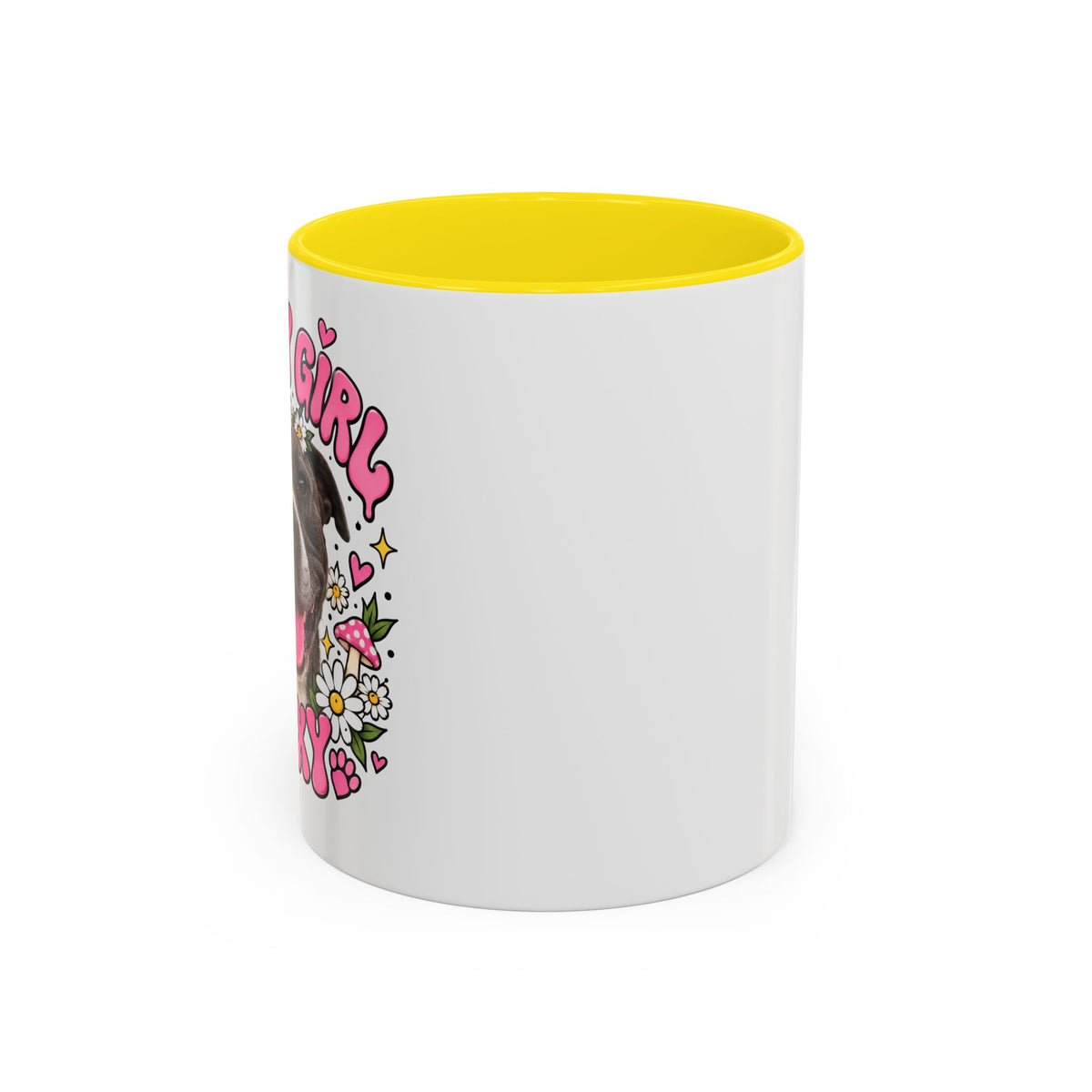 Cute Pit Bull Coffee Mug — "Pit Girl" Floral Accent Ceramic Mug (11/15oz)