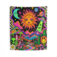 Psychedelic Cosmic Sun Tapestry — Neon Trippy Wall Hanging