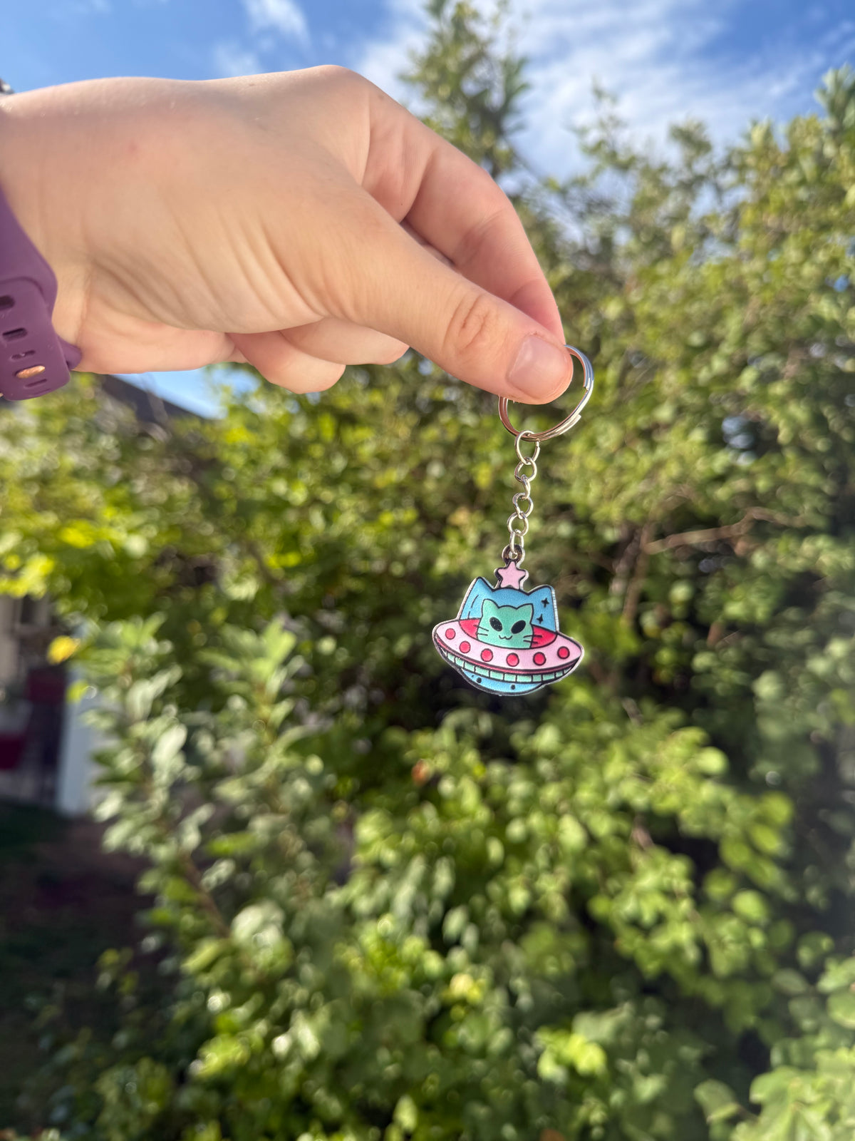 Alien Cat UFO Keychain