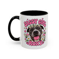 Cute Pit Bull Coffee Mug — "Pit Girl" Floral Accent Ceramic Mug (11/15oz)