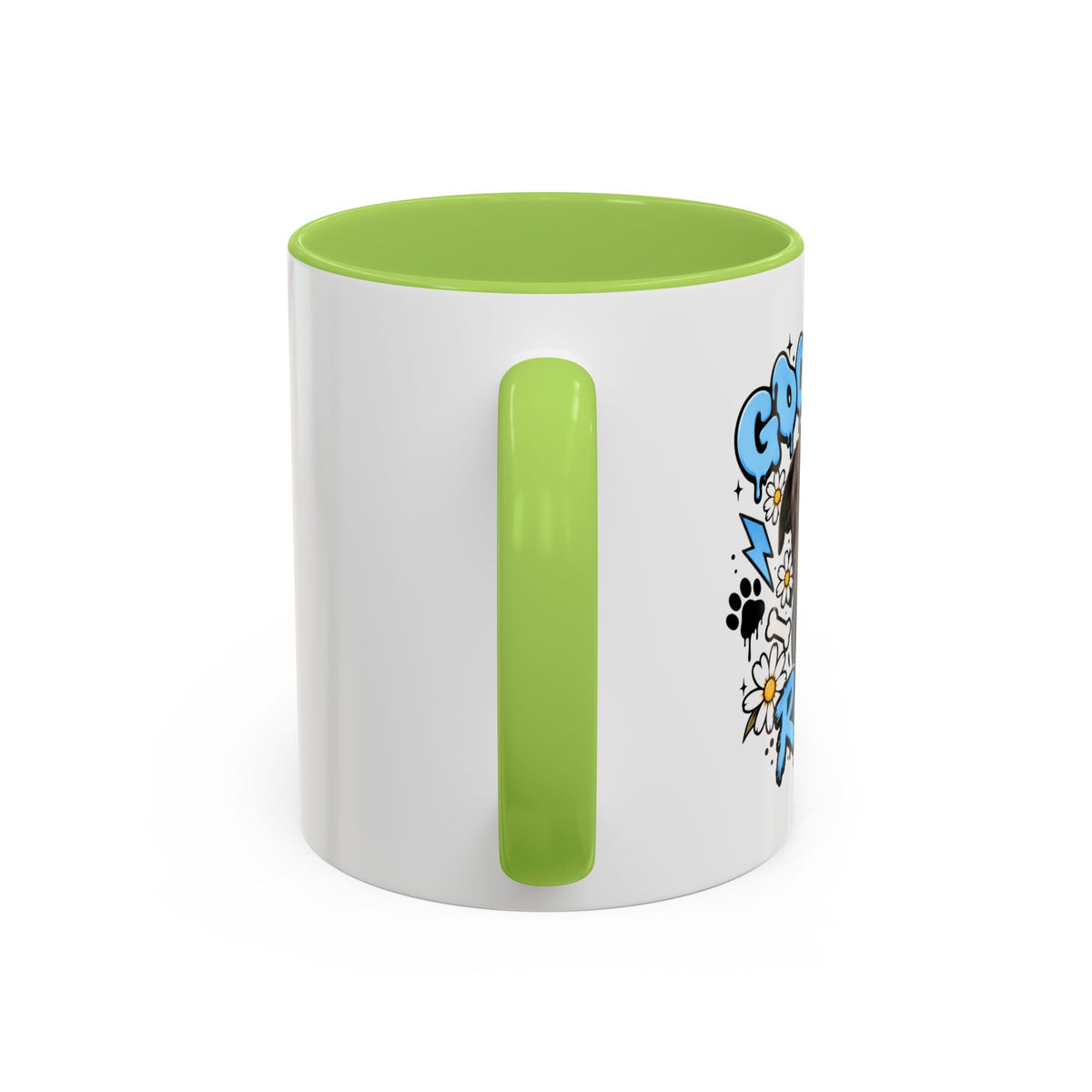 Funny Dog Mom Coffee Mug — Cartoon Paw, Bone & 'Boy' Design (11/15oz Accent Mug)