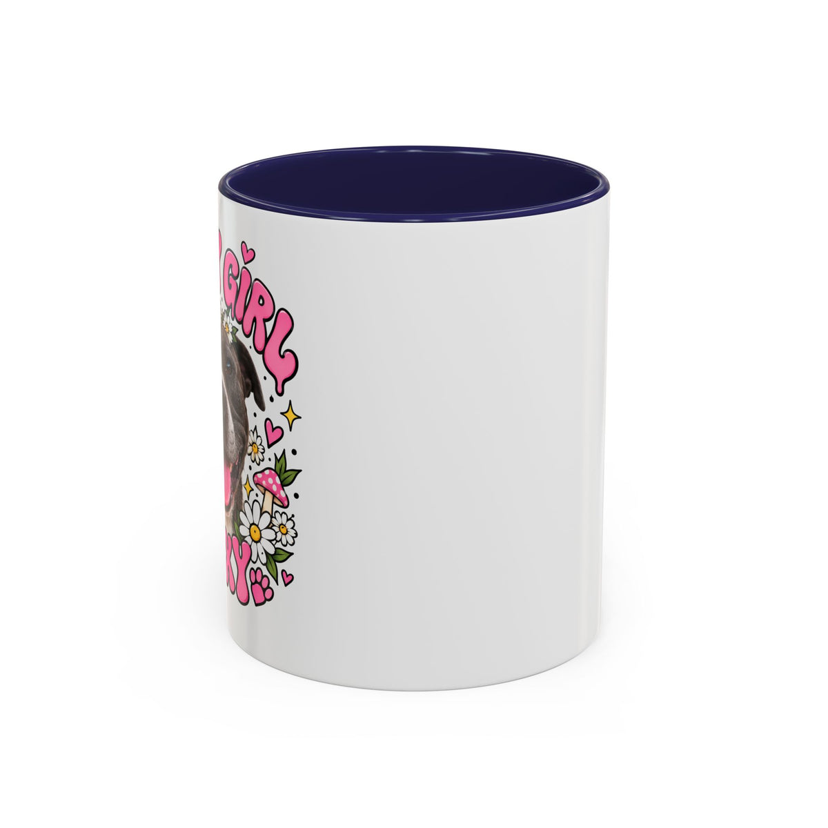 Cute Pit Bull Coffee Mug — "Pit Girl" Floral Accent Ceramic Mug (11/15oz)