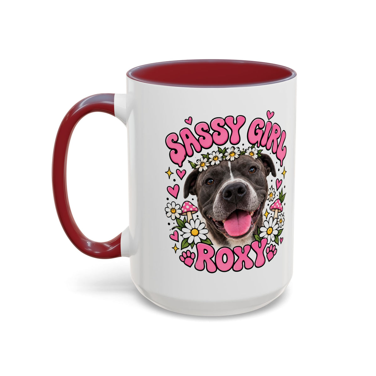 Cute Pit Bull Coffee Mug — "Pit Girl" Floral Accent Ceramic Mug (11/15oz)